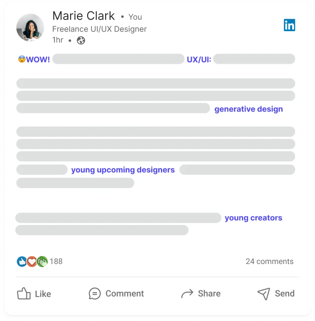 Sample LinkedIn post created by Beccai