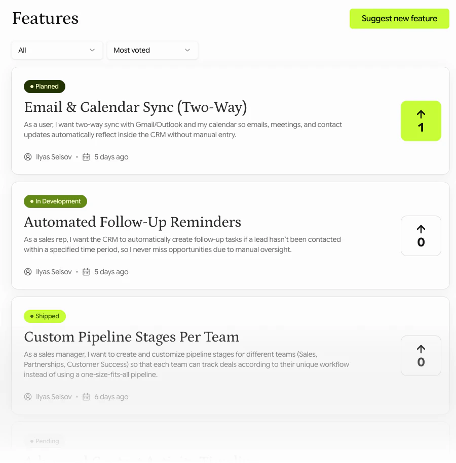 Bettter product overview and features board