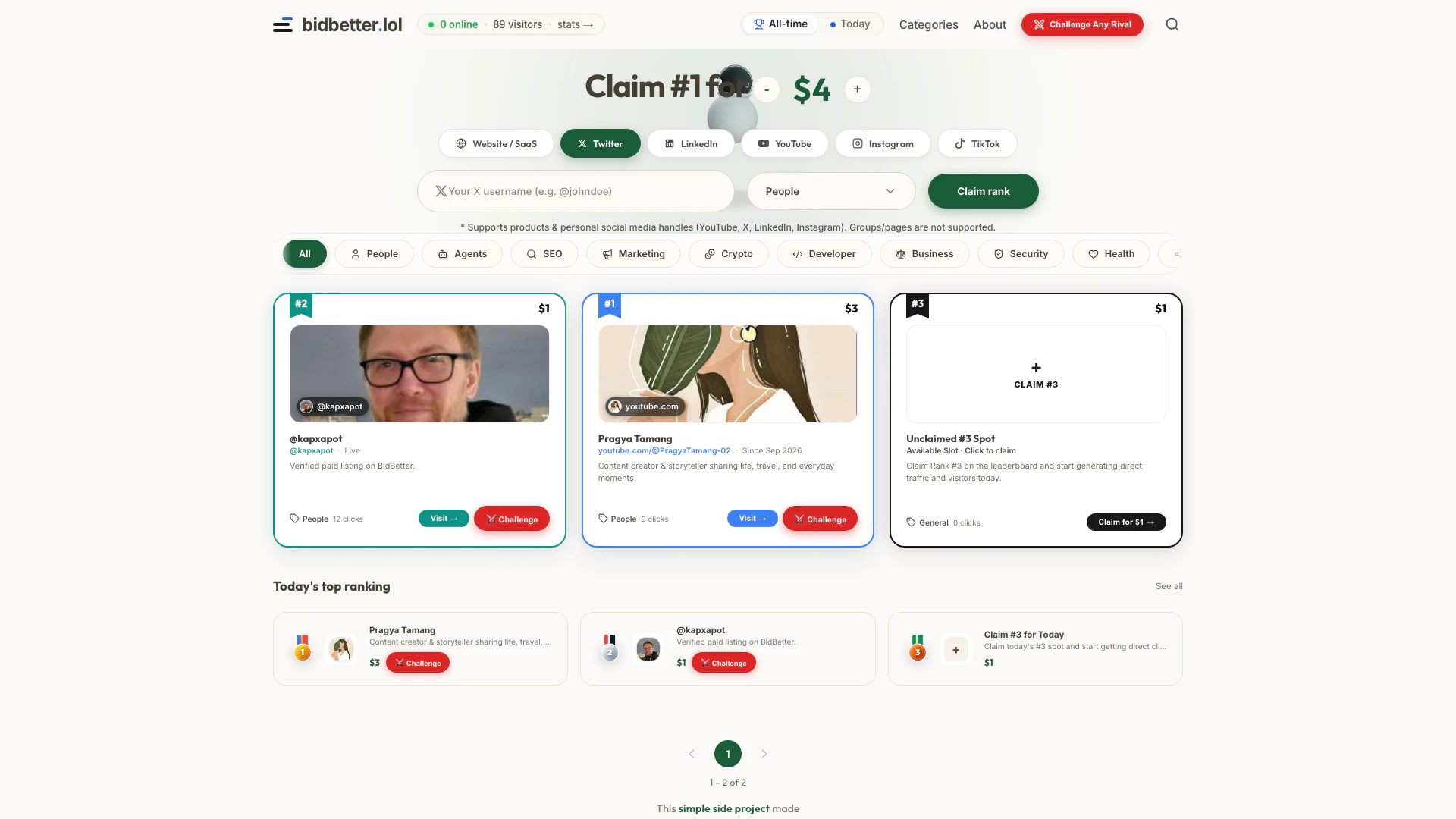 Bidbetter website screenshot showing BidBetter est le classement payant en di... interface and features
