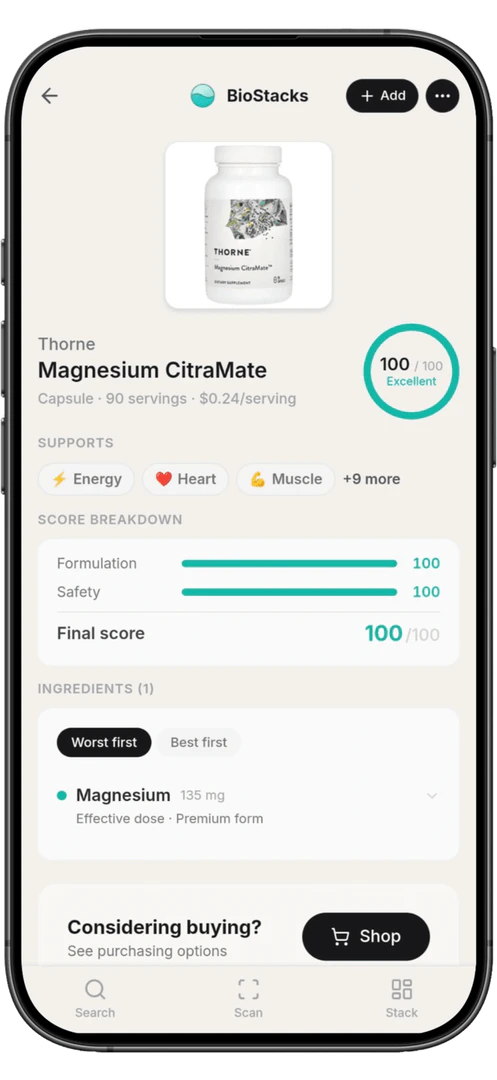 BioStacks product details screen