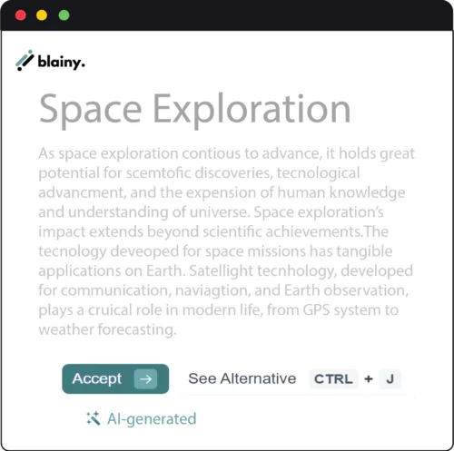 Blainy AI autocomplete feature demonstration