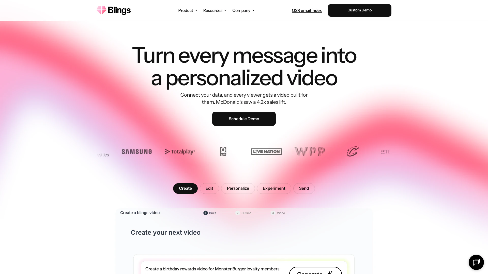 Blings website screenshot showing Blings turns your CRM data into Smart Vi... interface and features