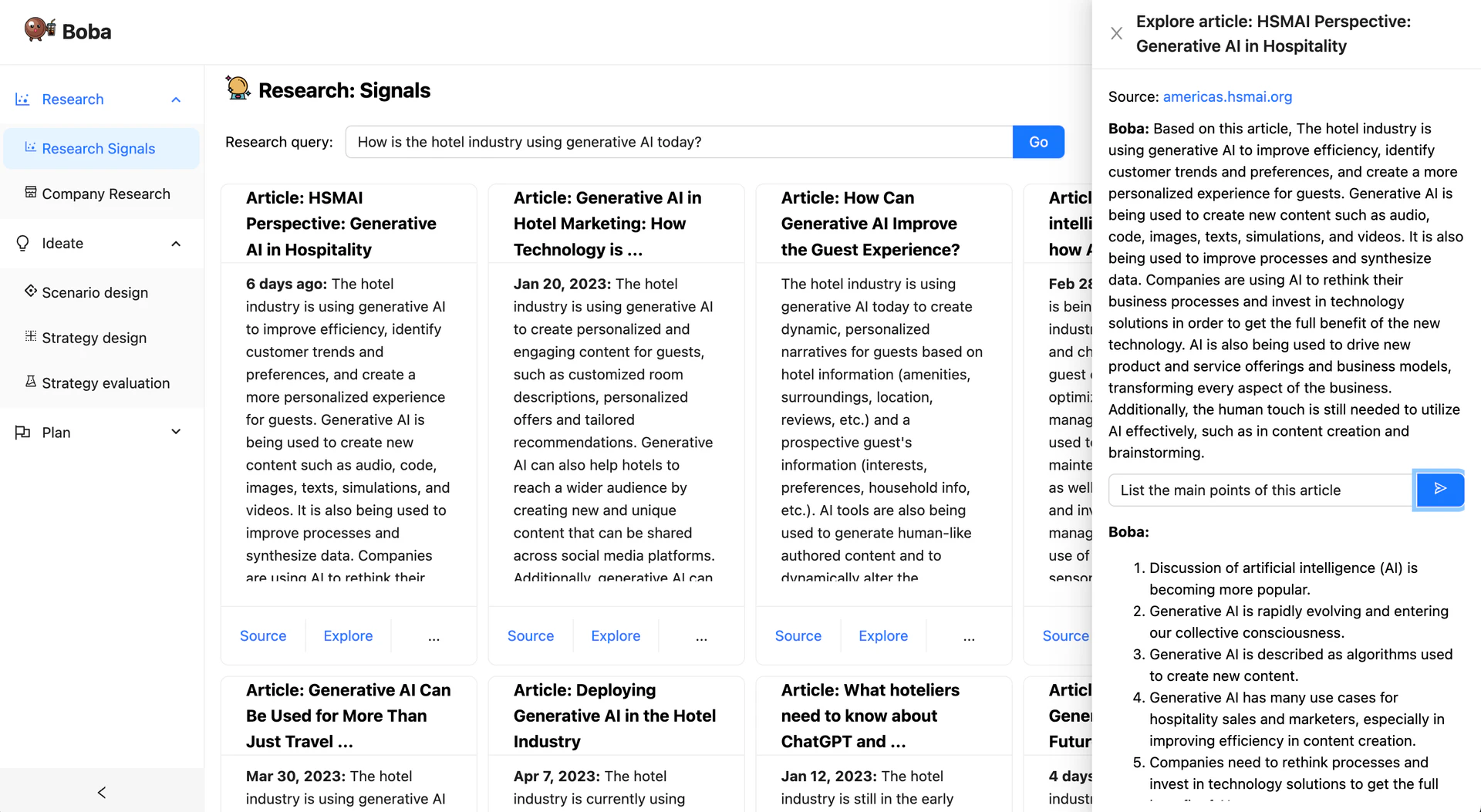 Boba Ai product interface overview