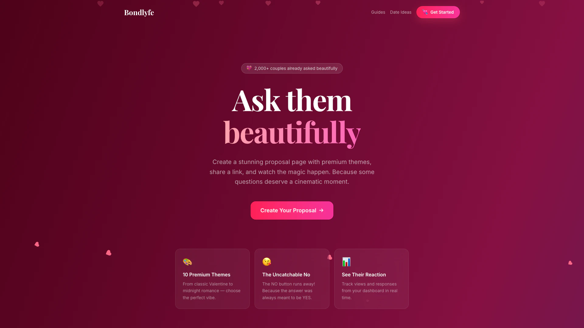 Bondlyfe website screenshot showing Bondlyfe allows you to create beautiful ... interface and features