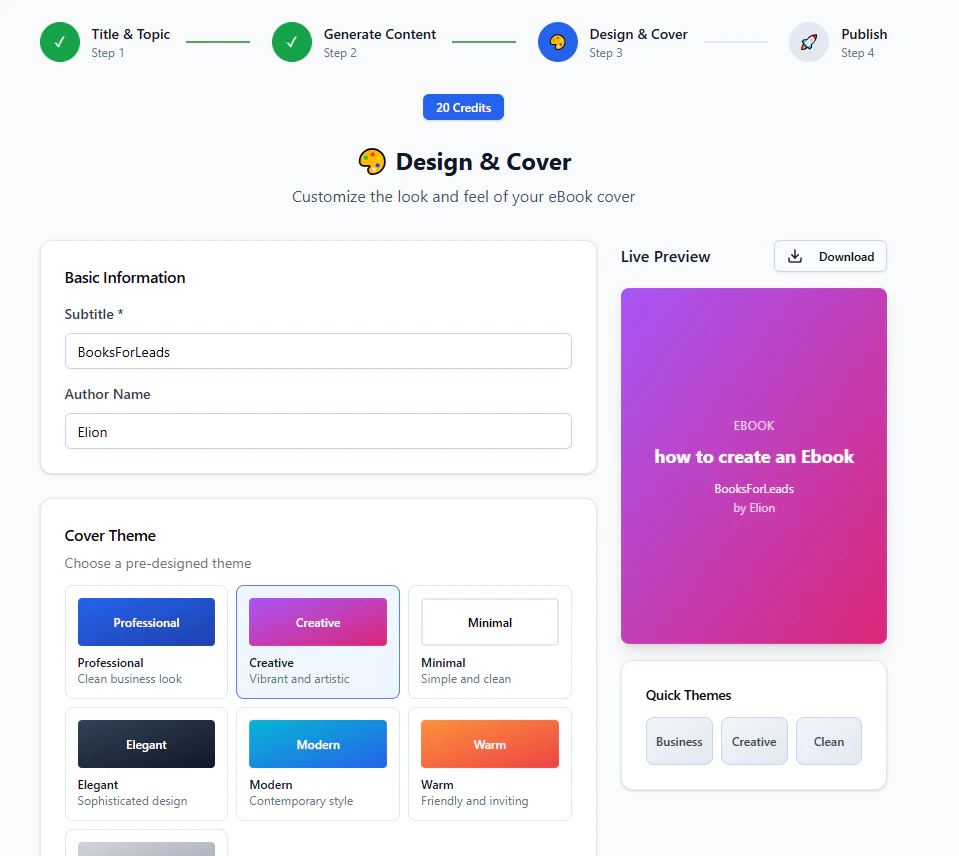 BooksforLeads customization design interface