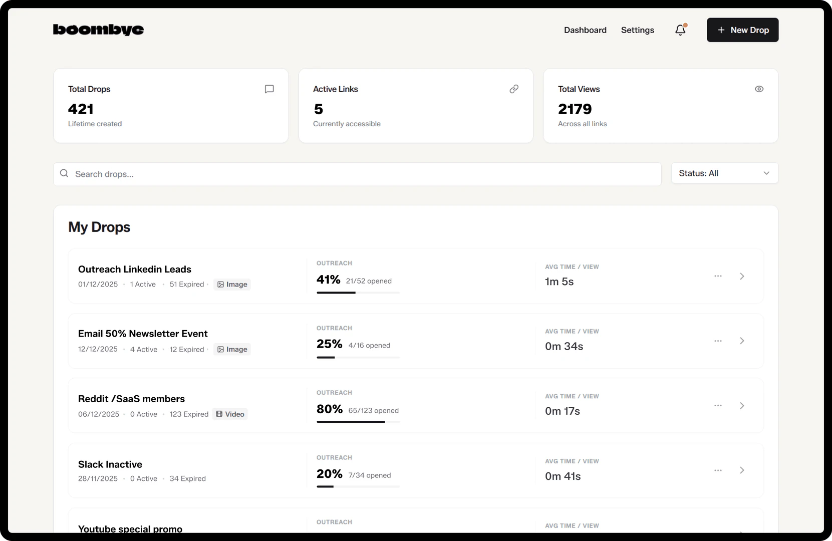 Boombye product dashboard overview
