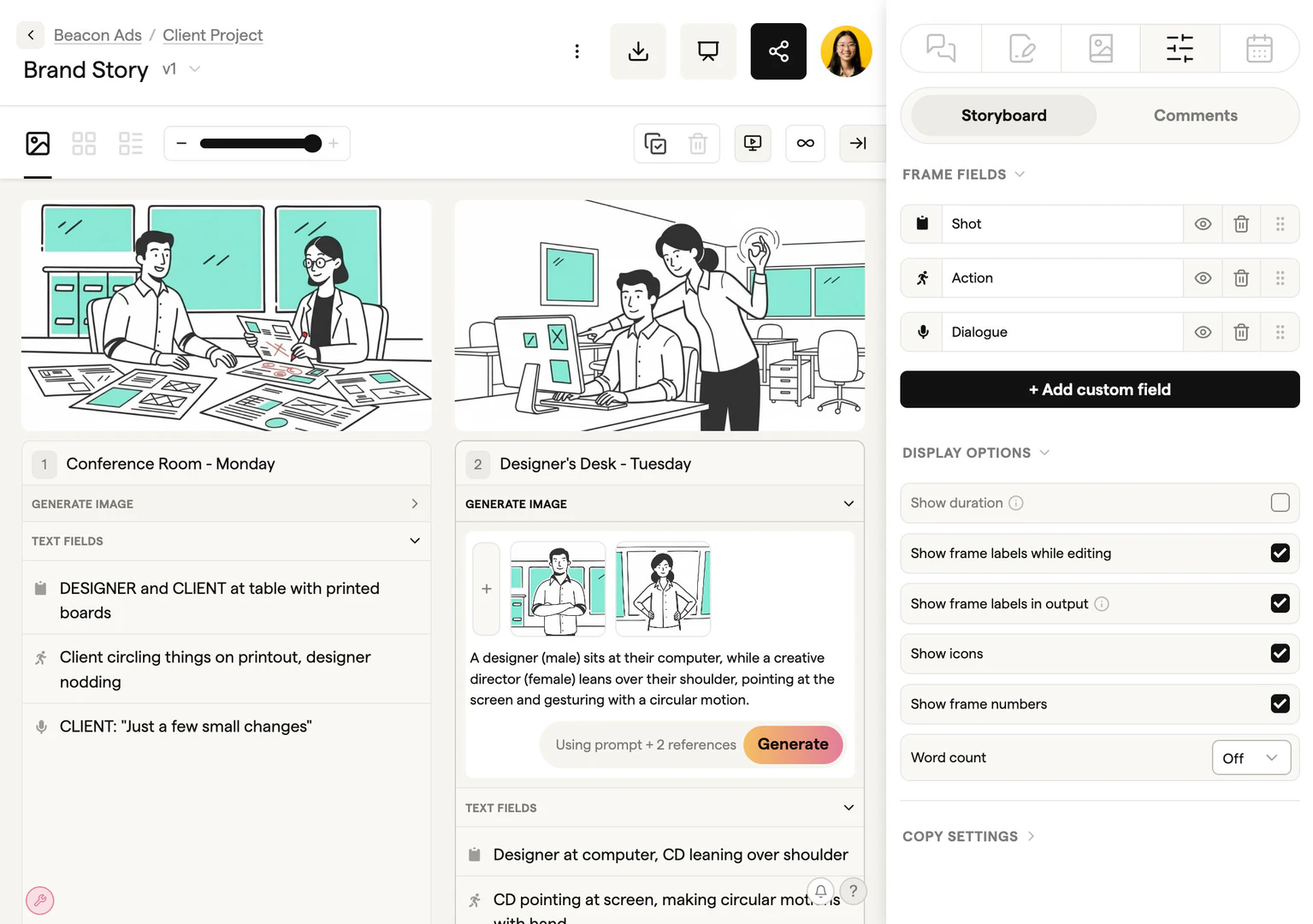 Custom metadata fields in Boords storyboard