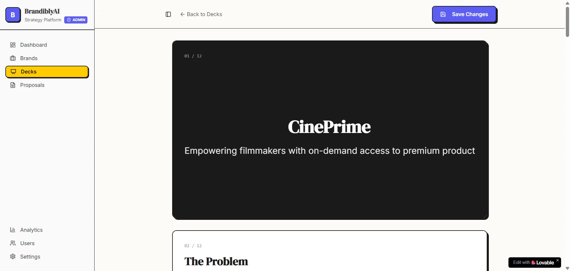 BrandiblyAI investor decks feature