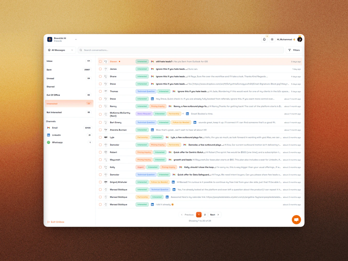 Unified inbox feature in BrandJet
