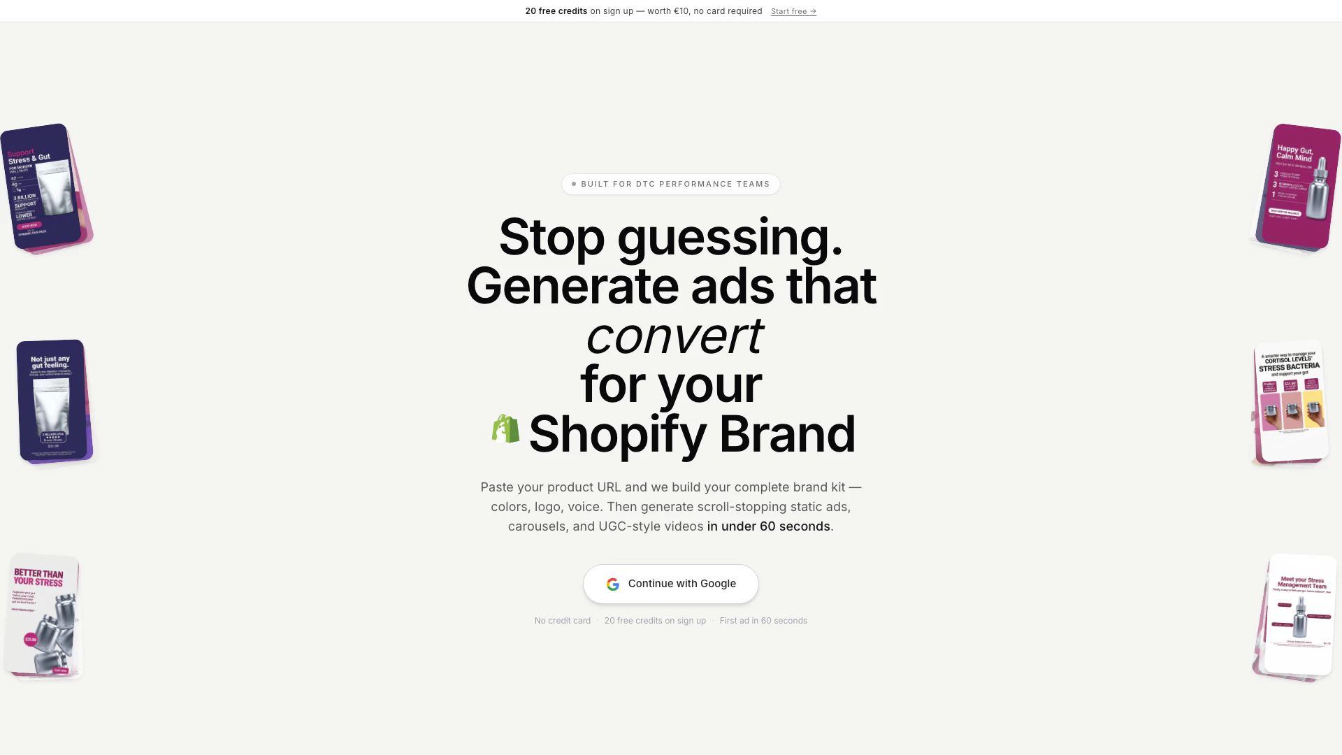 Brands website screenshot showing Create eye-catching ads and engaging vid... interface and features