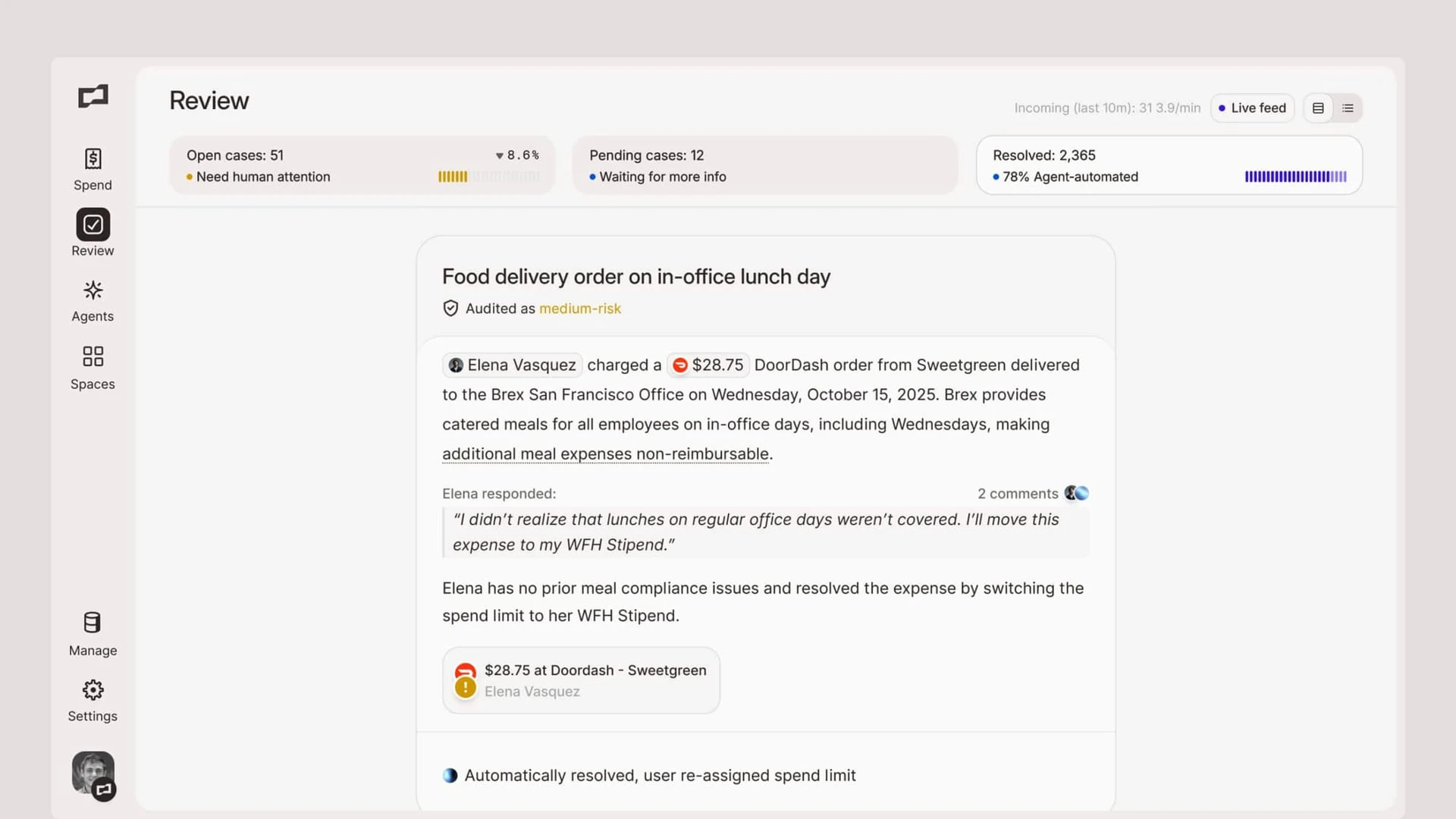 Brex case details interface