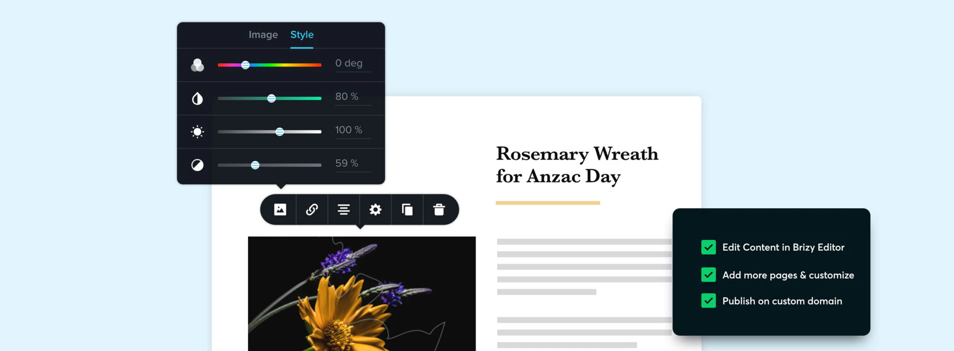 Brizy AI website builder step 3: Customize and publish