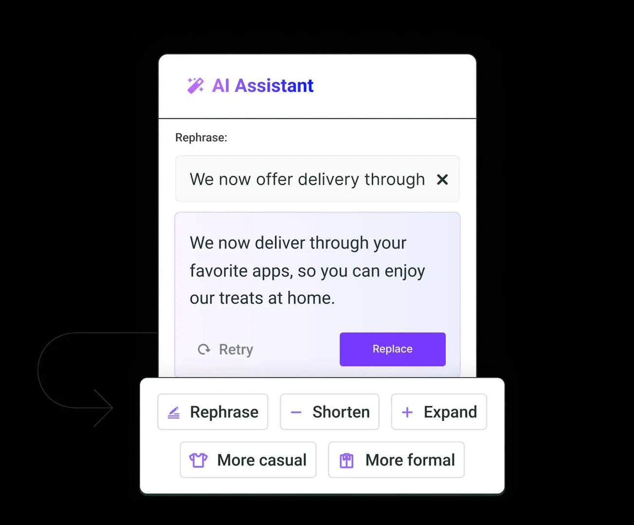 Buffer AI Assistant content editing options for social media posts