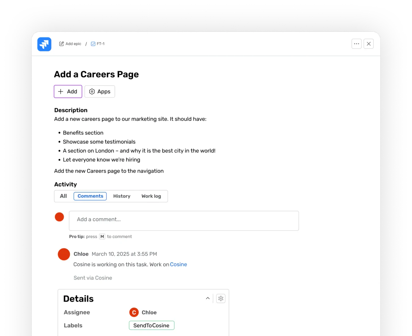Buildt usage step integration with Jira