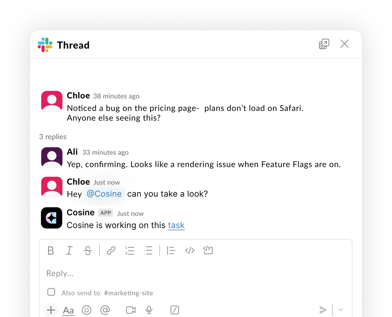 Buildt integration with Slack for task management