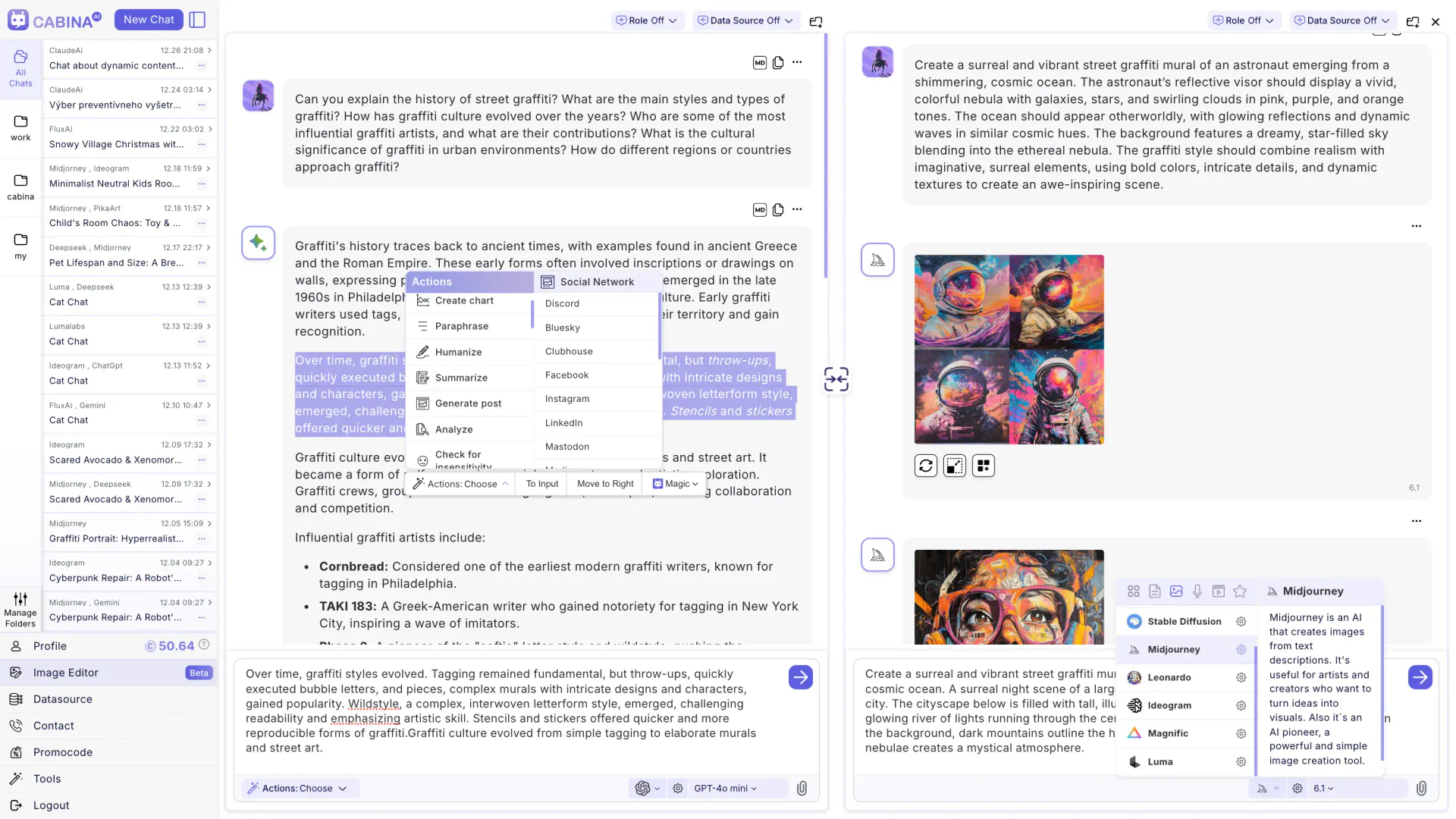 Cabina.AI product overview with AI chat interface