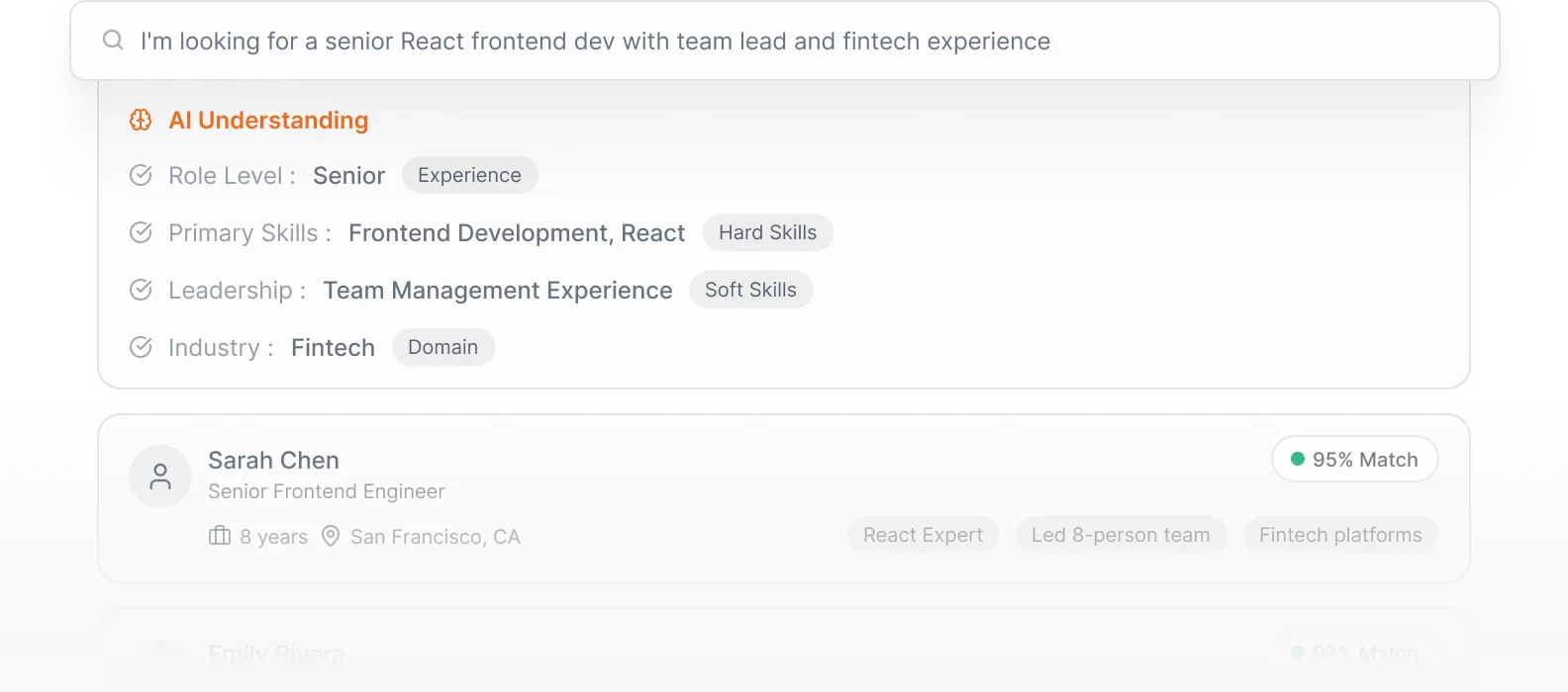 Candidately product overview showing AI-powered candidate search