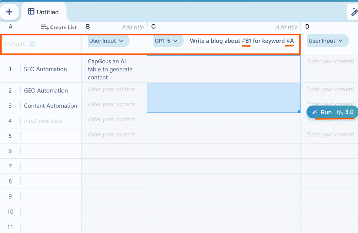 Capgoai template creation interface