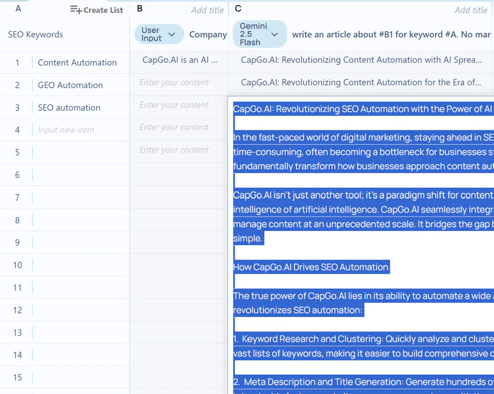 Capgoai page generation process