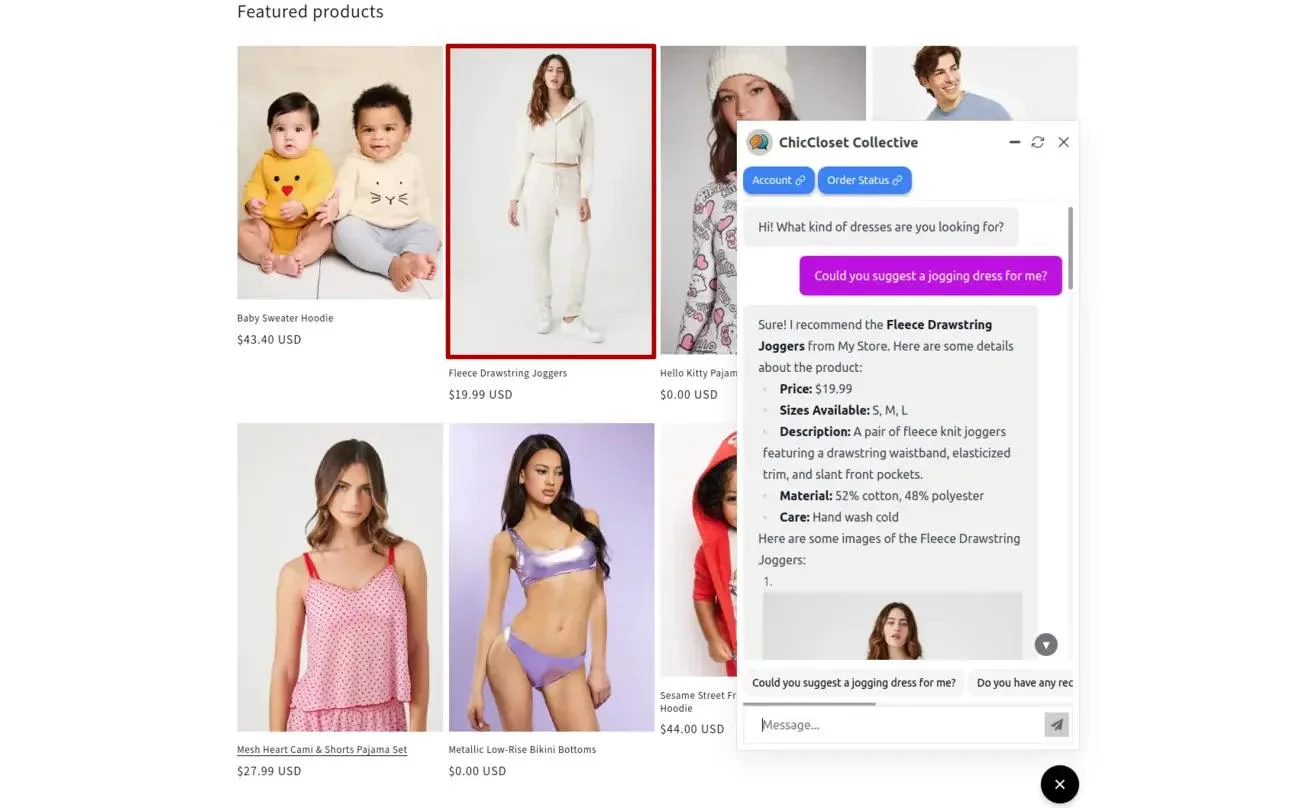Chat Data use case example for answering questions about Shopify Store