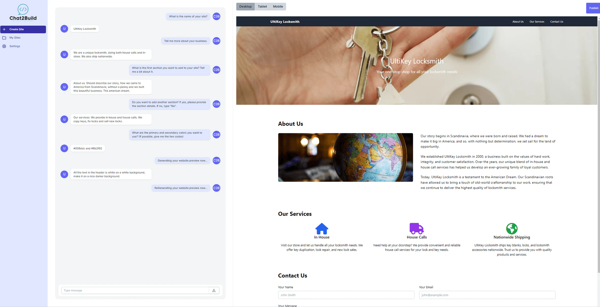 Chat2Build feature demonstration