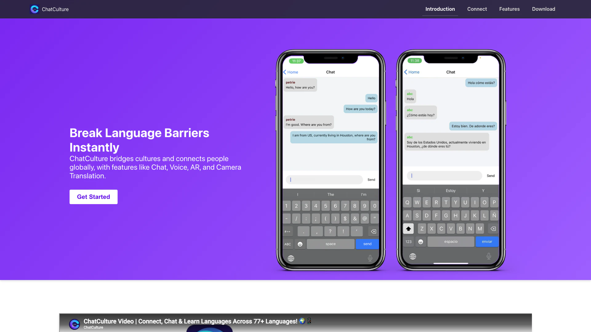 Chatculture website screenshot showing ChatCulture: Innovative Translation and ... interface and features