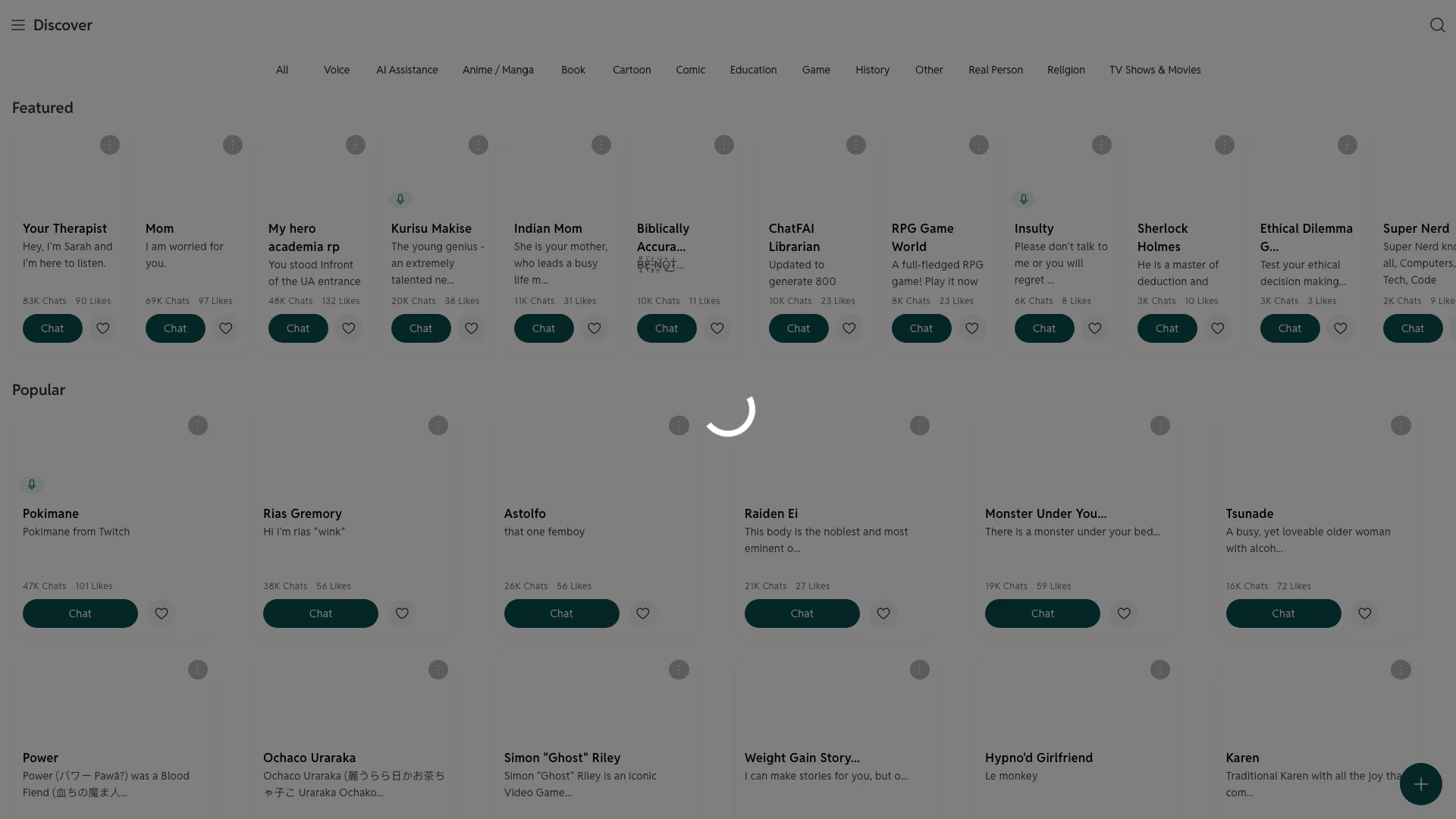 Chatfai website screenshot showing Entdecken Sie und chatten Sie mit Ihren ... interface and features