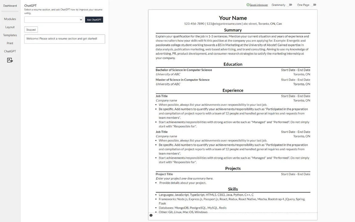 Chatgpt For Elegantresume screenshot