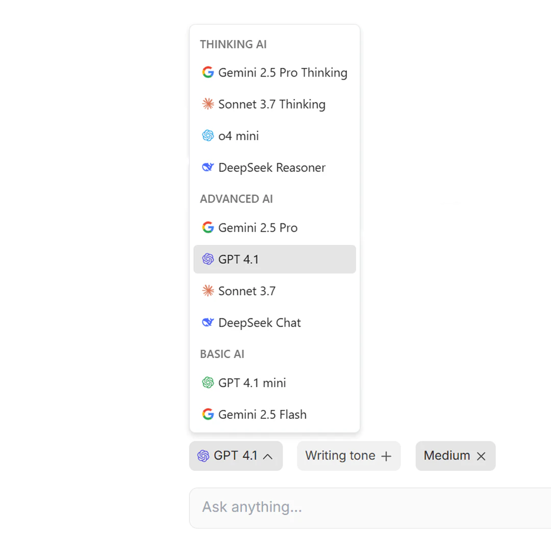 Switching AI models in Chatgpt Writer