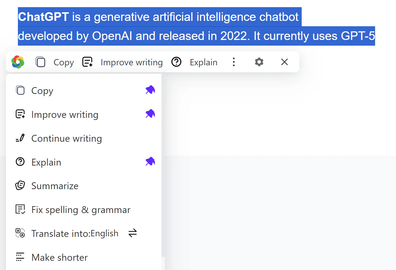 ChatGPT Sidebar Smart AI Assistant Menu demonstration