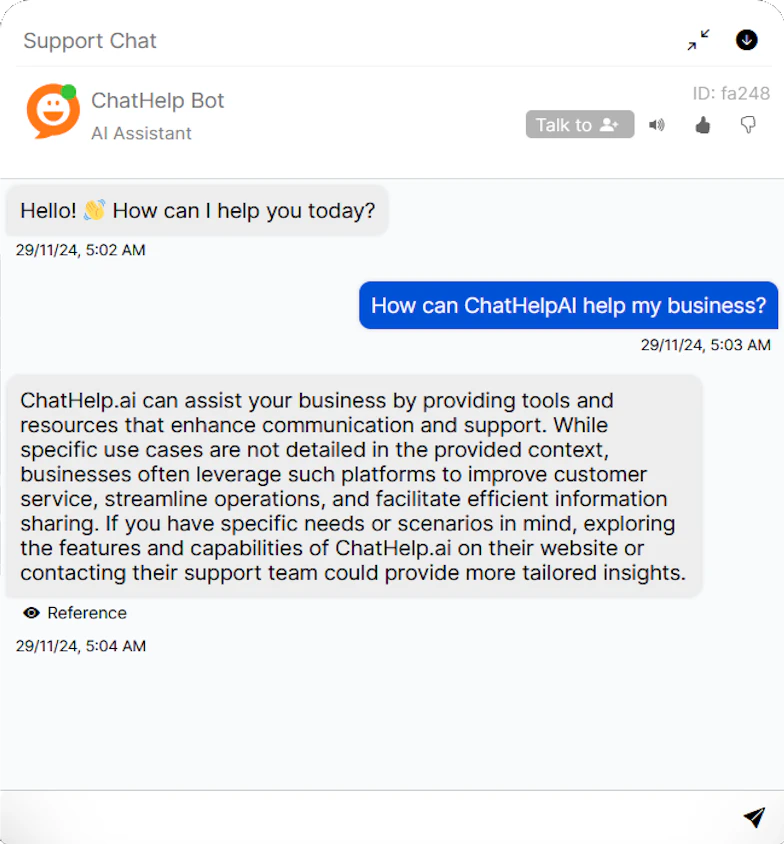 Chathelpai chat widget interface
