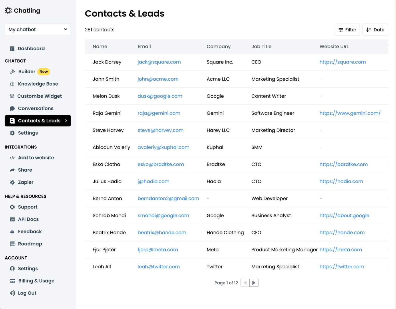 Chatlingai user scenario with lead collection