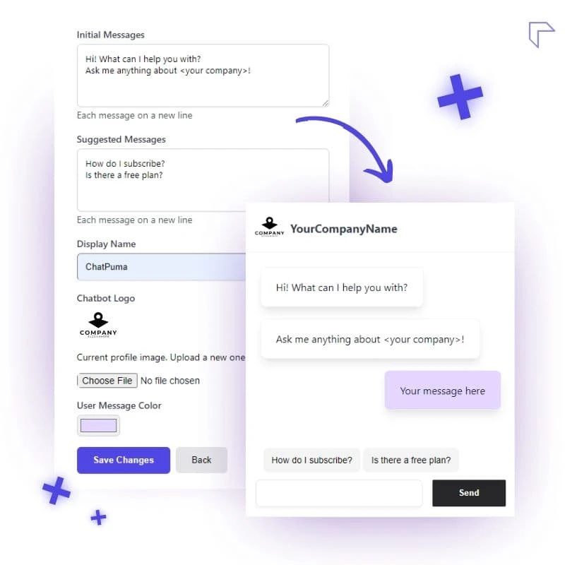 ChatPuma customization options for chatbots