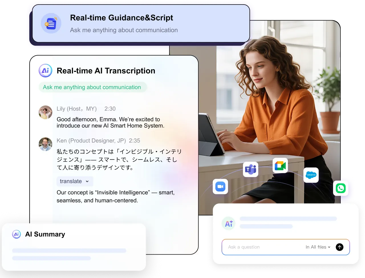 Cheetuai product overview showing real-time transcription features