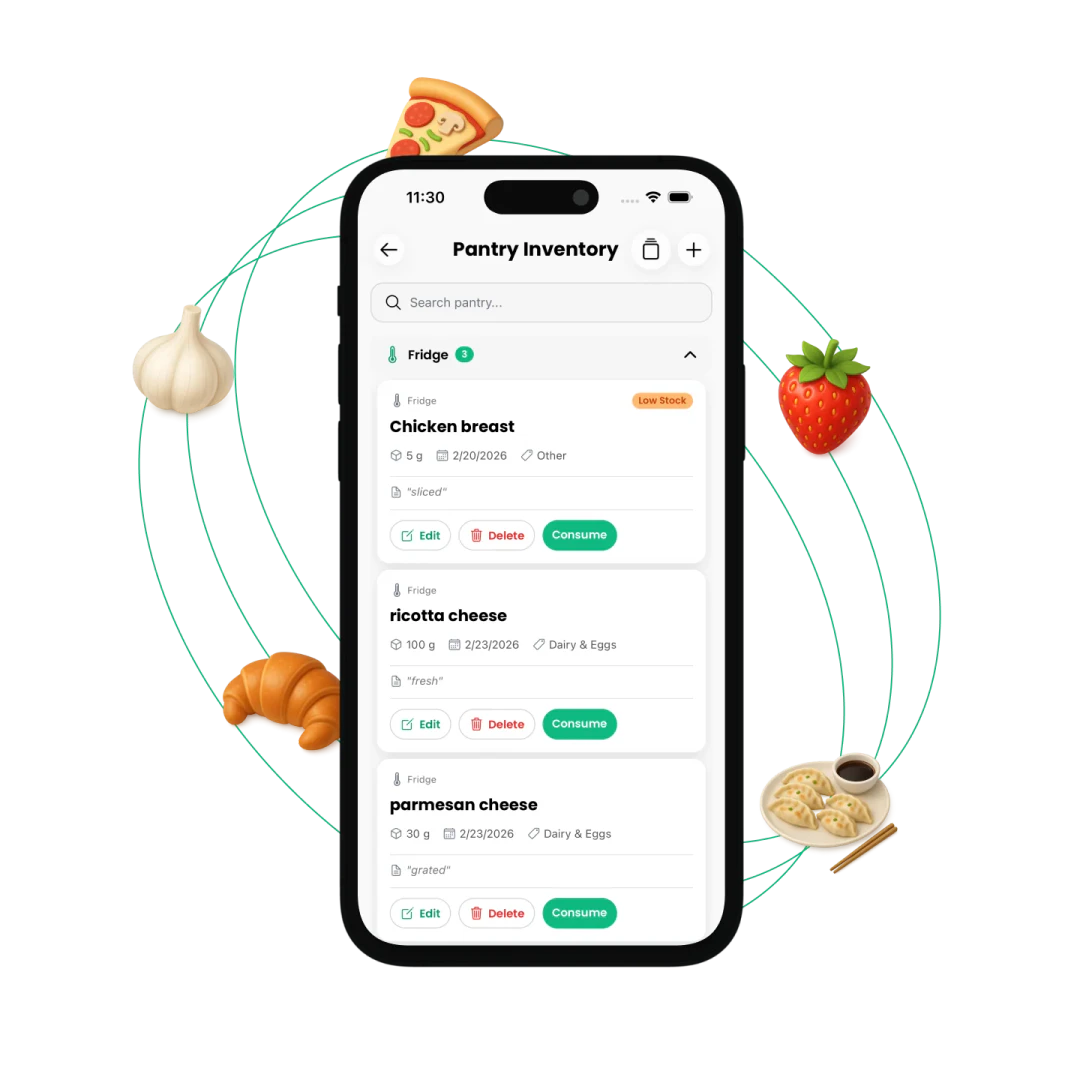 ChefGPT pantry tracking interface