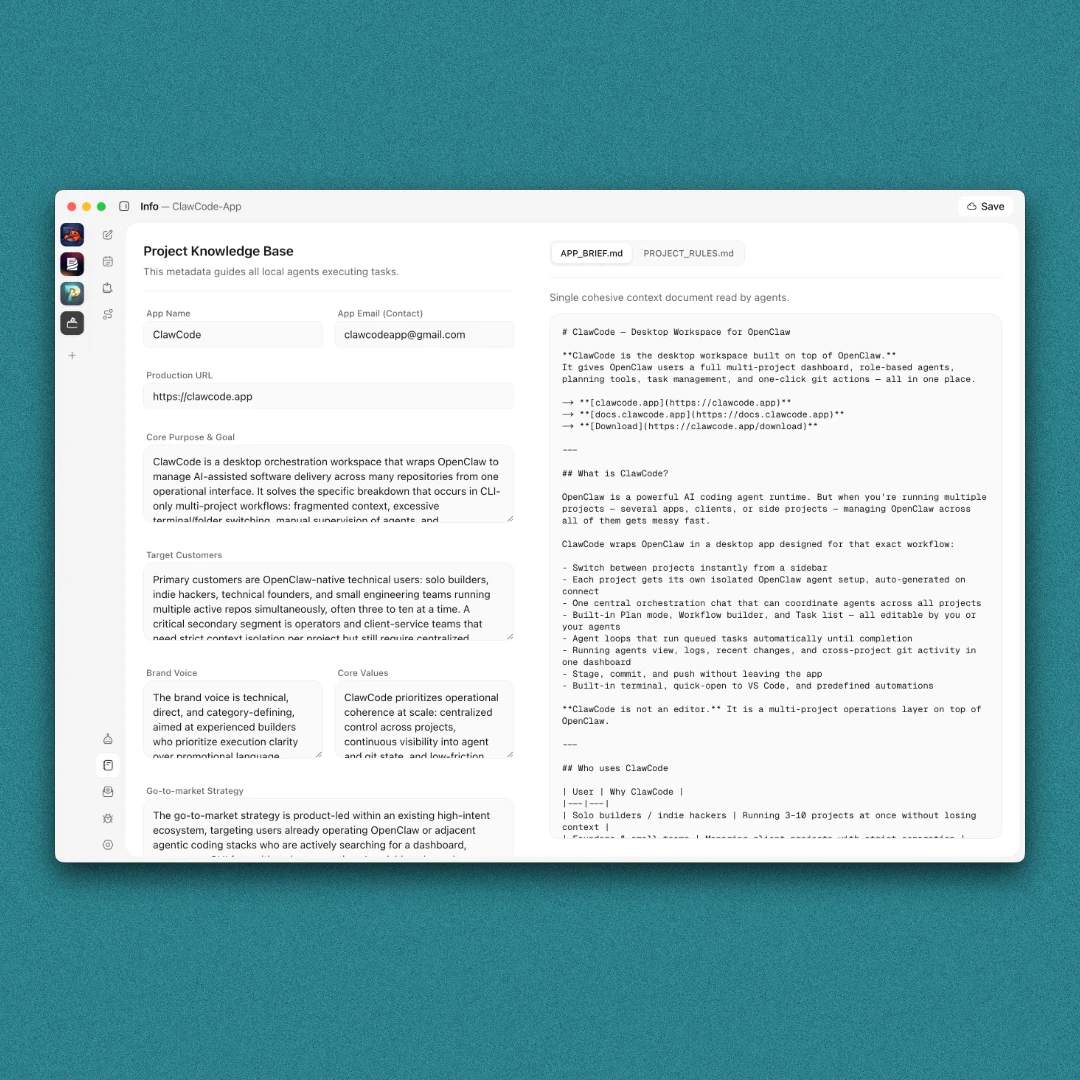 ClawCode project info setup screenshot