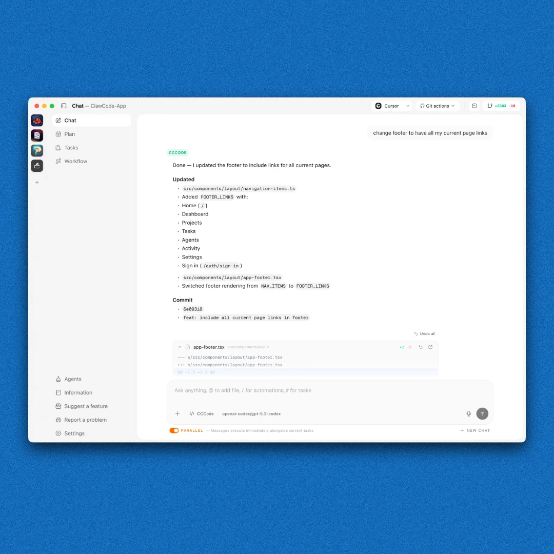 ClawCode automate build screenshot