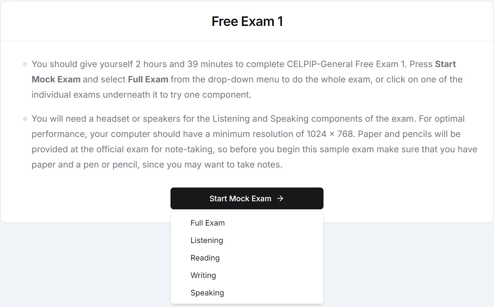 CleverExams application scenario example for users preparing for CELPIP