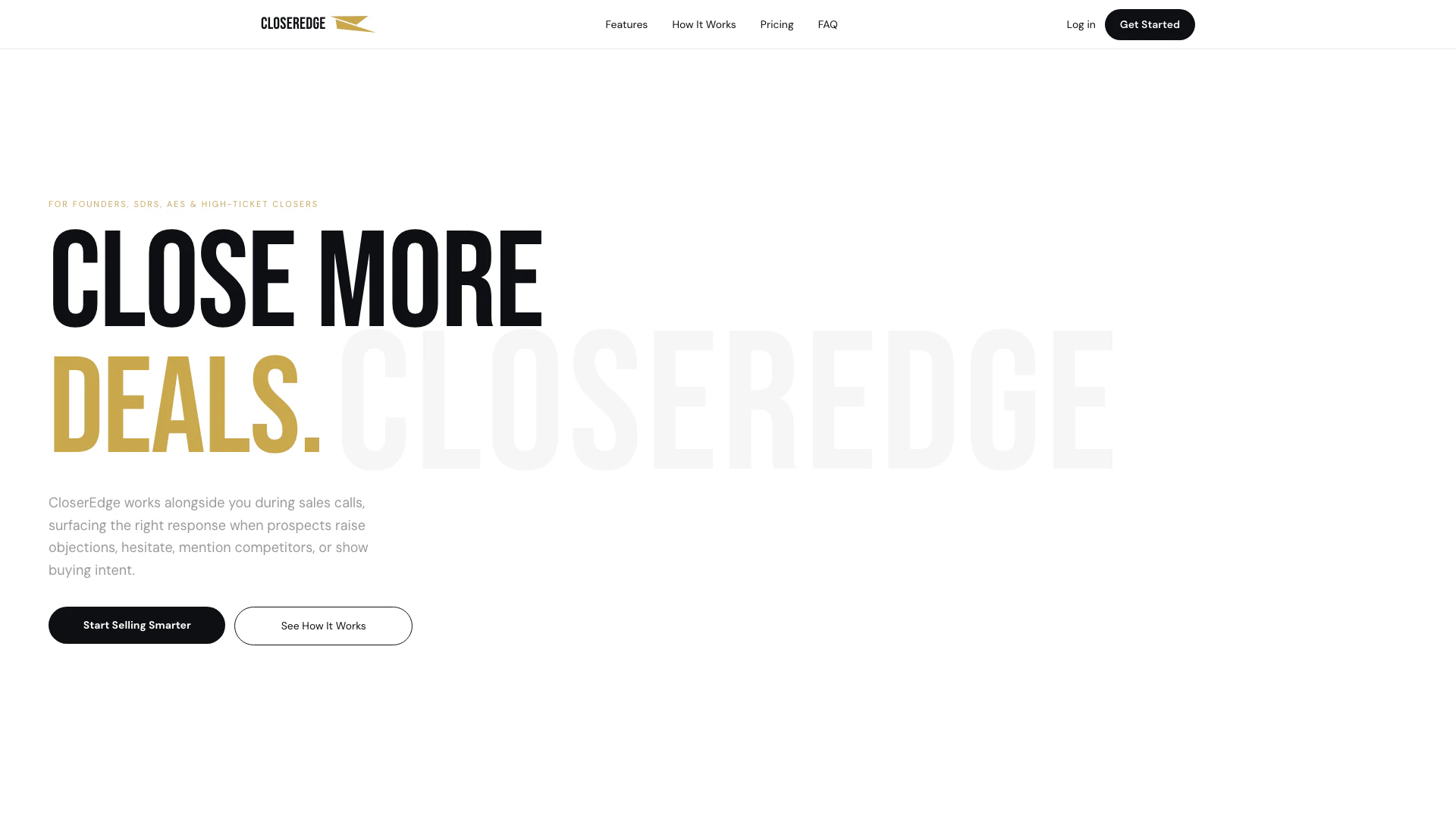 Closeredge website screenshot showing CloserEdge surfaces the right response t... interface and features
