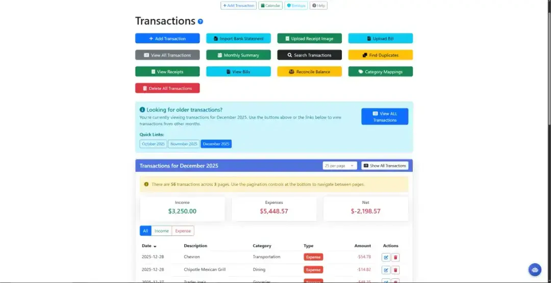 Cognito Money transaction management interface