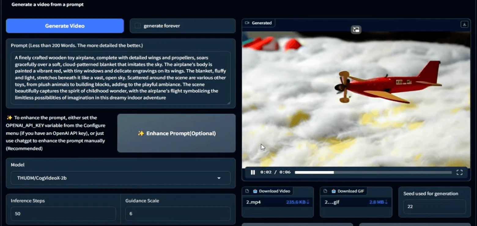 CogVideo product interface showcasing text to video feature
