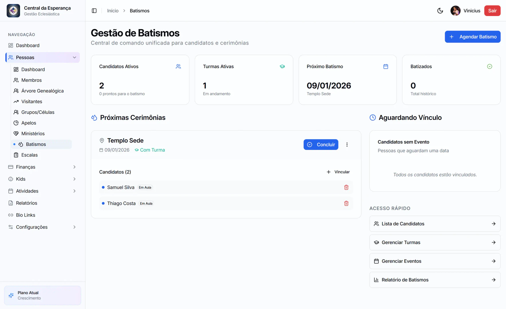 Ecclesiato baptism management feature demonstration