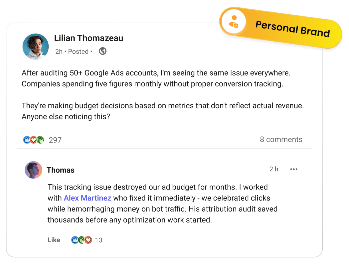 Commentions user scenario for personal brands