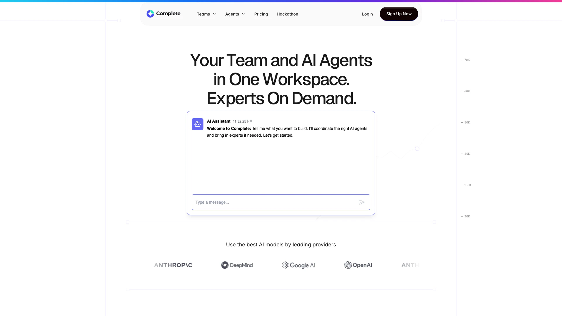 Complete website screenshot showing 團隊協作的AI工作空間。 interface and features