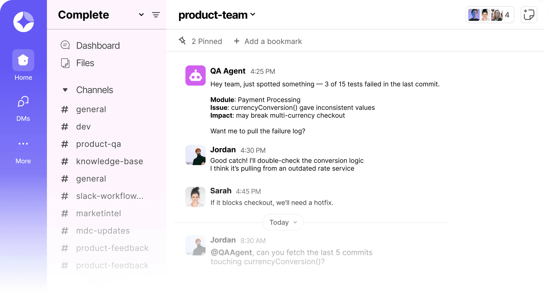 Complete main features showcasing AI capabilities and teamwork