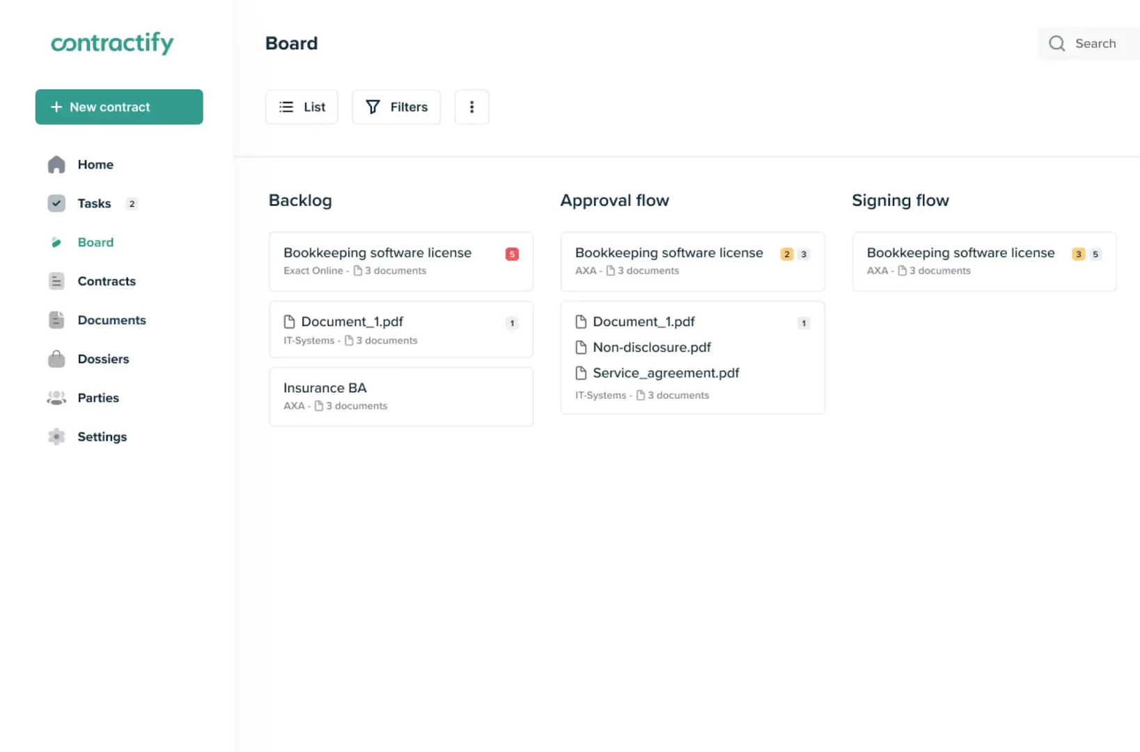 Contractify product interface overview