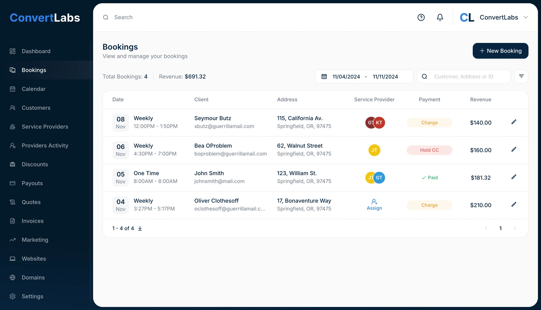 ConvertLabs booking management feature demonstration