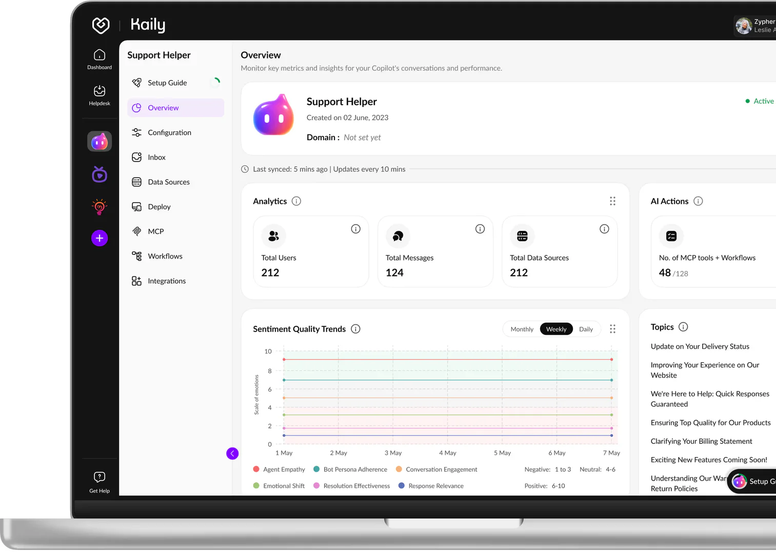 Kaily setup process interface