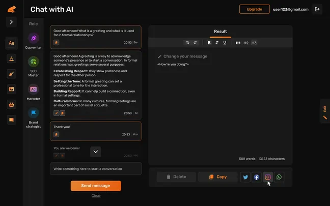 Copyfrog AI chat bot for content generation