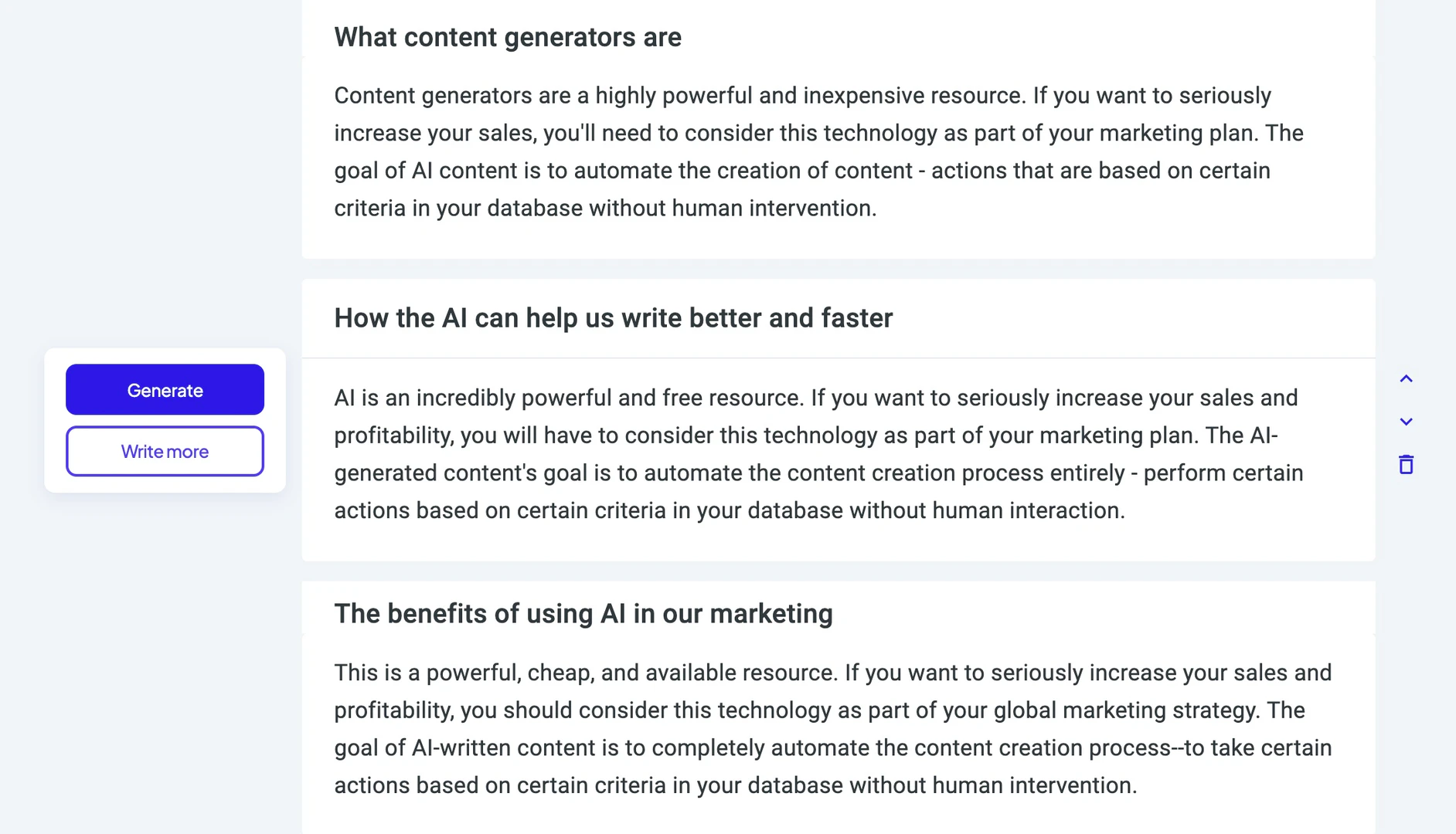 Copymatic AI content writing interface